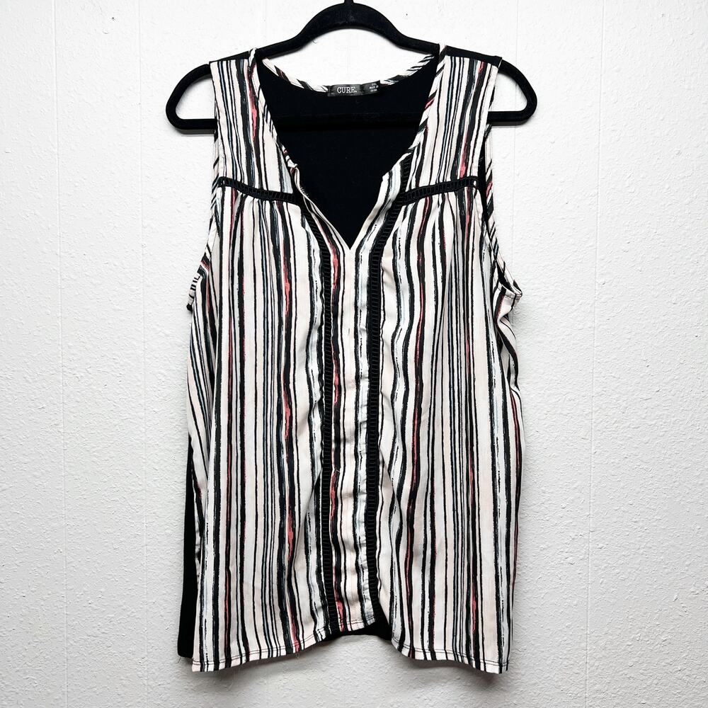 Cure Sleeveless Striped Mixed Media Top Women 2XL Workwear Career Office Dressy